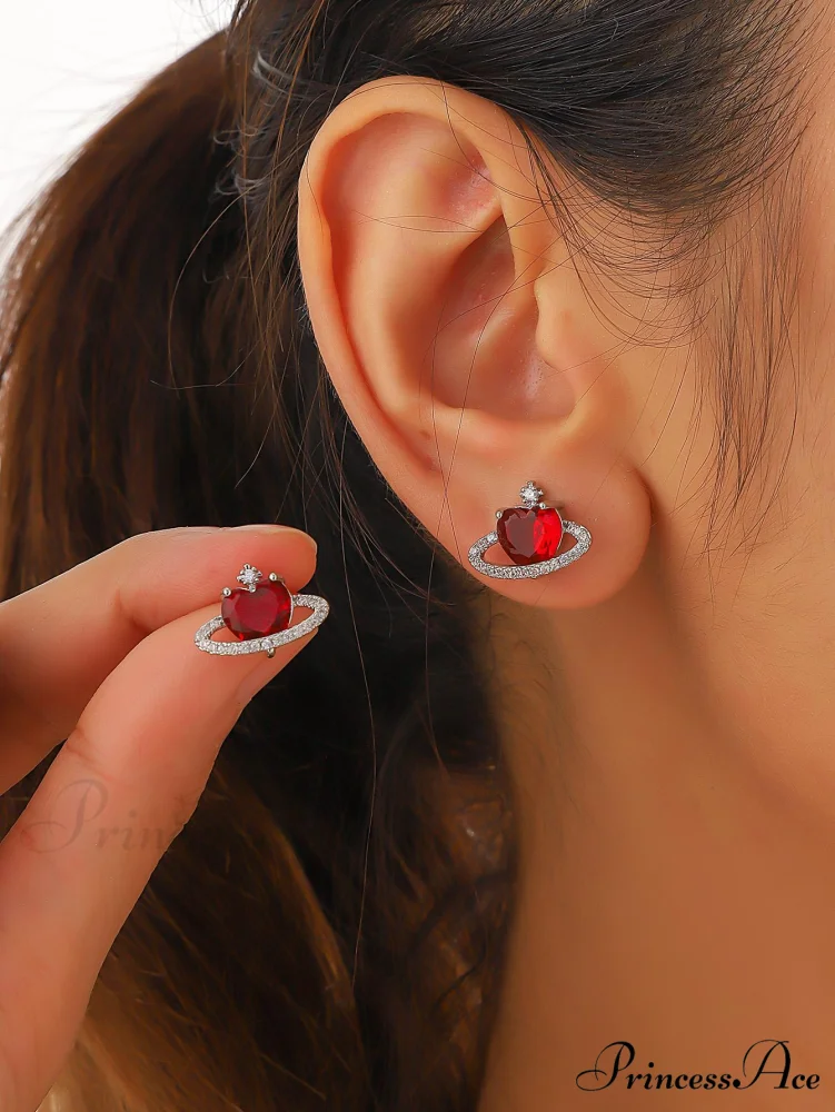 Cubic Zirconia Heart Shaped Stud Earrings - Image 5