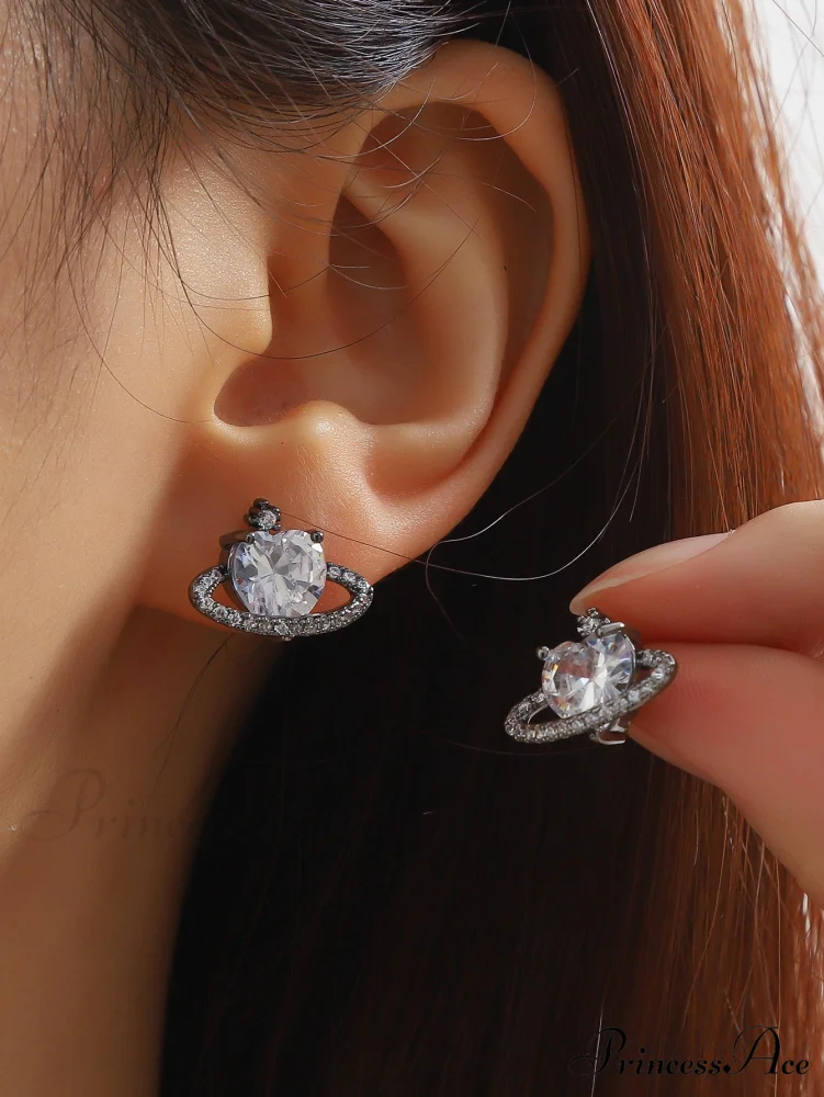 Cubic Zirconia Heart Shaped Stud Earrings - Image 8