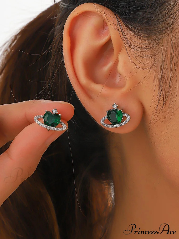 Cubic Zirconia Heart Shaped Stud Earrings - Image 9