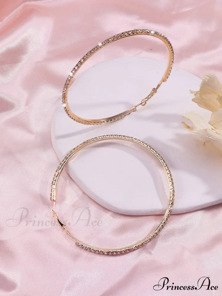 Minimalist Rhinestone Inlaid Chunky Hoop Earrings - Image 4