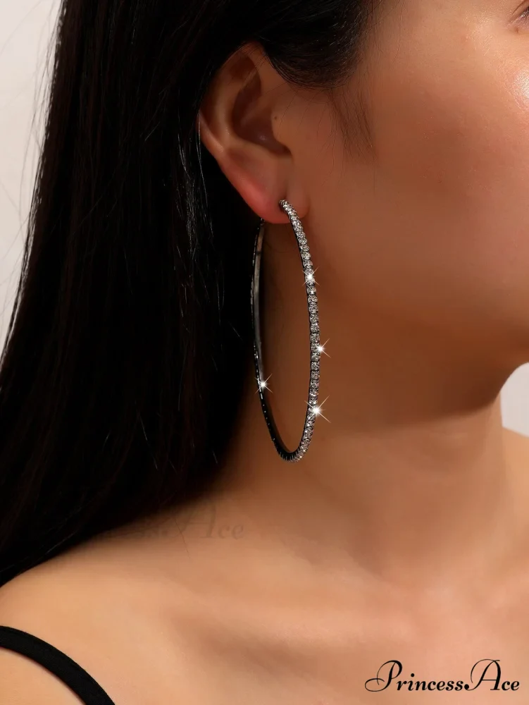 Minimalist Rhinestone Inlaid Chunky Hoop Earrings - Image 6