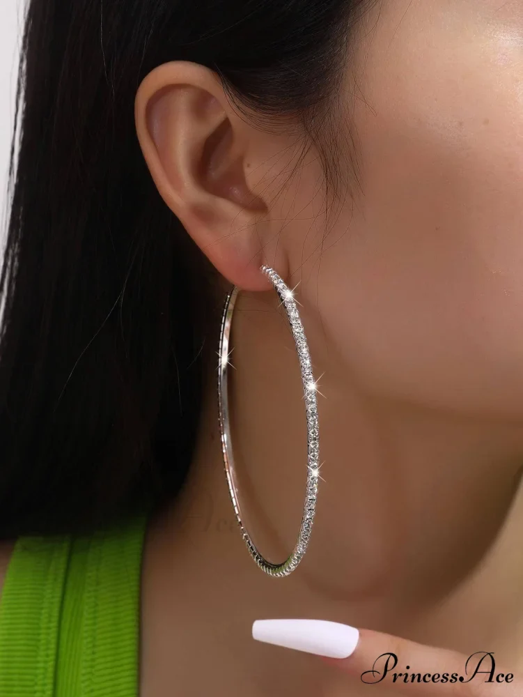 Minimalist Rhinestone Inlaid Chunky Hoop Earrings - Image 7