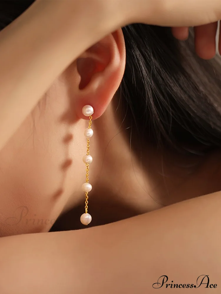 Temperament Simple Long Chain Tassel Faux Pearl Earrings - Image 2