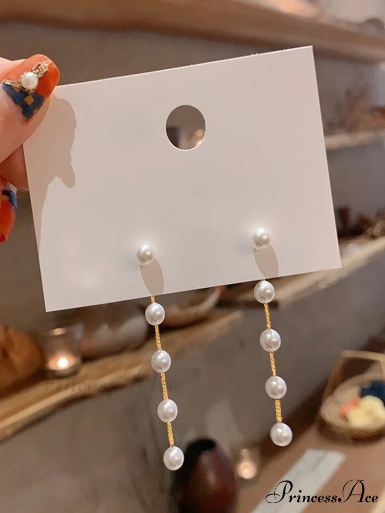 Temperament Simple Long Chain Tassel Faux Pearl Earrings - Image 3