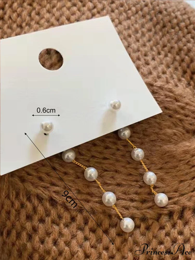 Temperament Simple Long Chain Tassel Faux Pearl Earrings - Image 4
