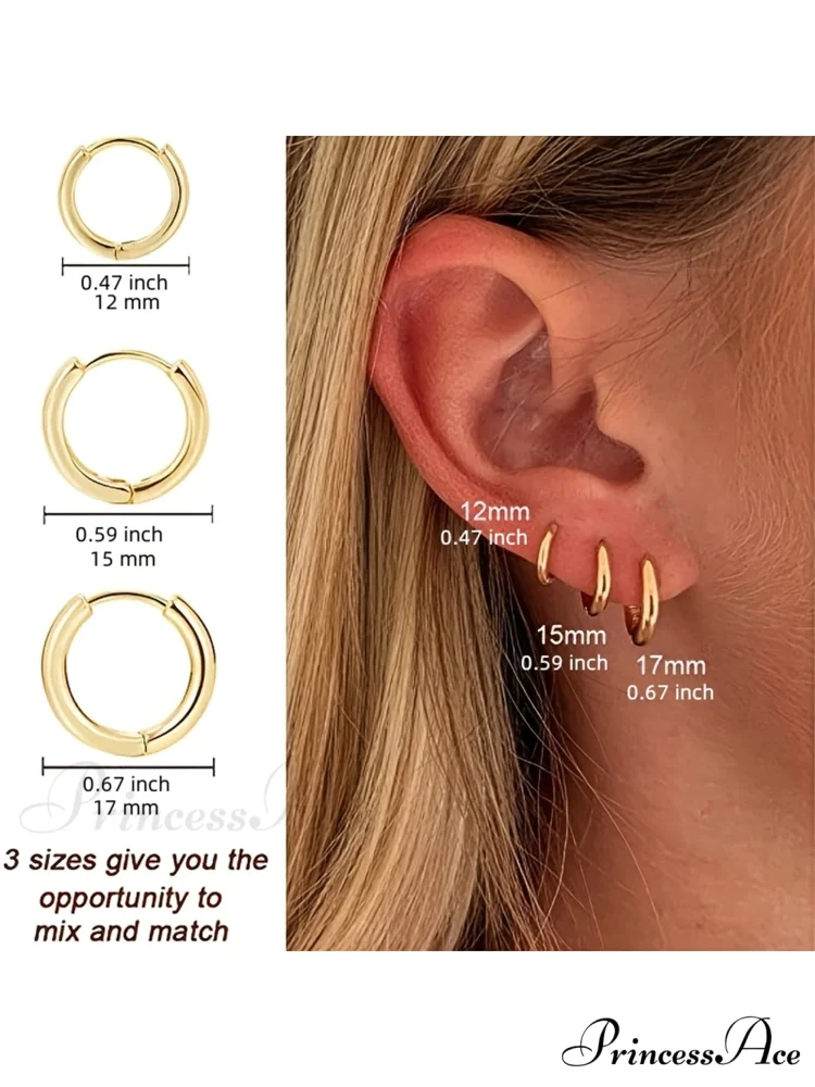 3 Pairs Huggie Hoop Earrings - Image 3