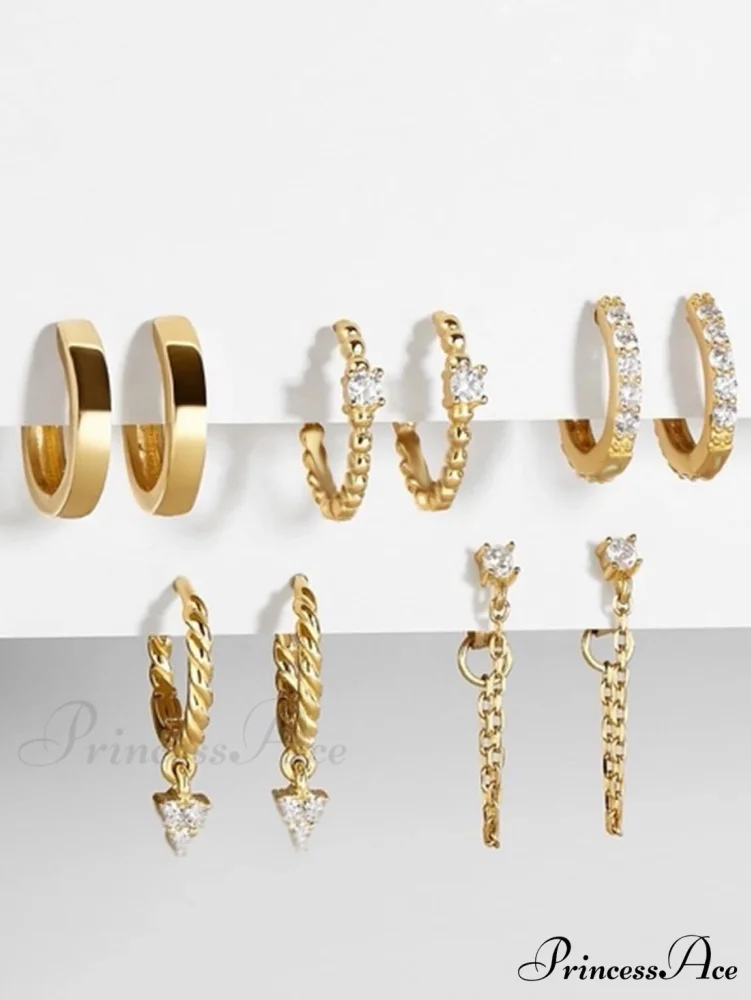 5pairs Rhinestone Decor Earrings - Image 2