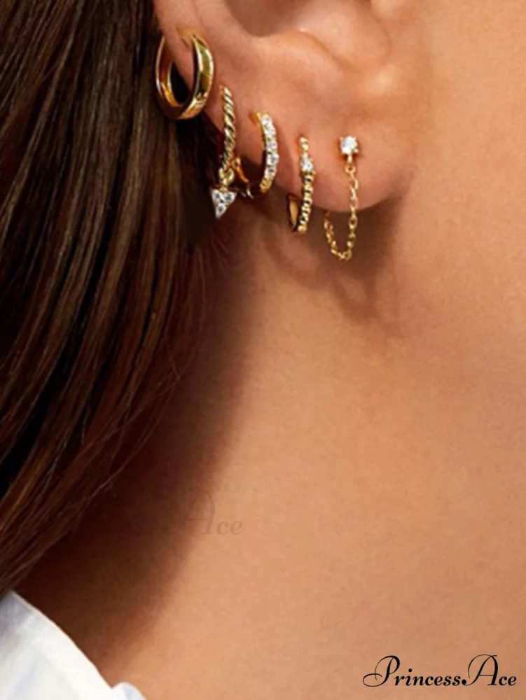 5pairs Rhinestone Decor Earrings - Image 3