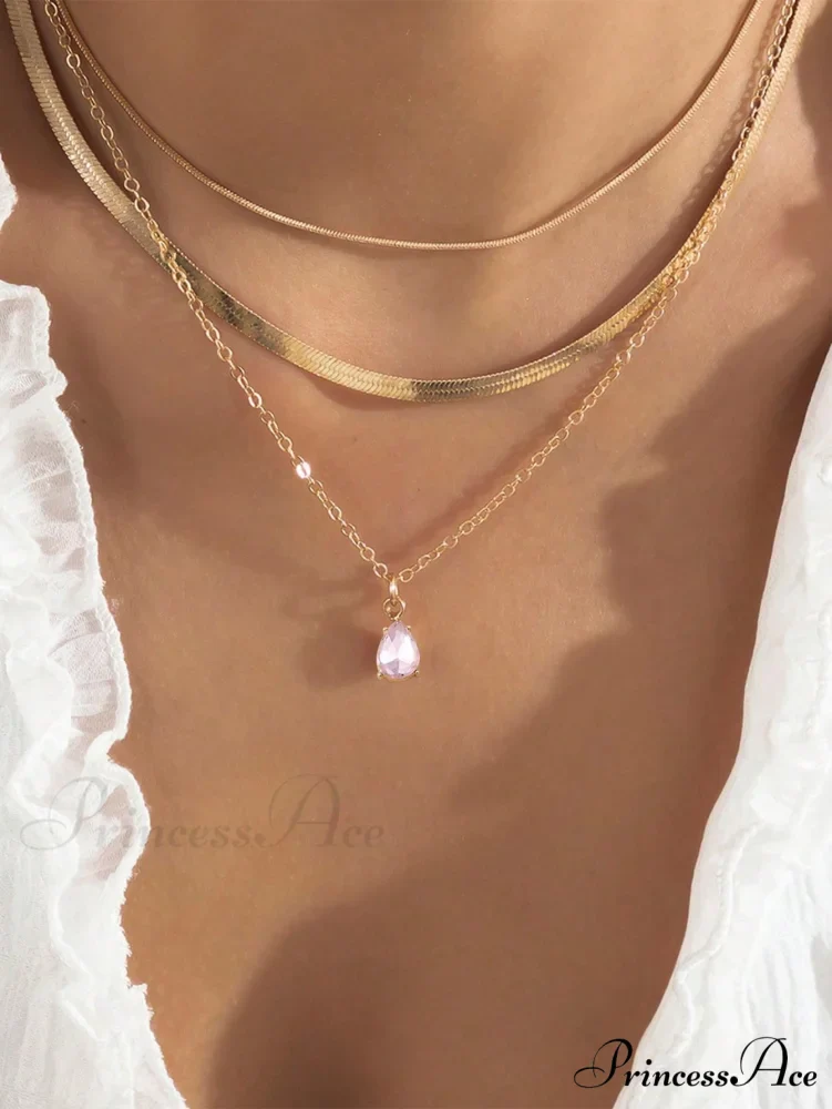 3pcs Rhinestone Water-drop Charm Necklace - Image 10