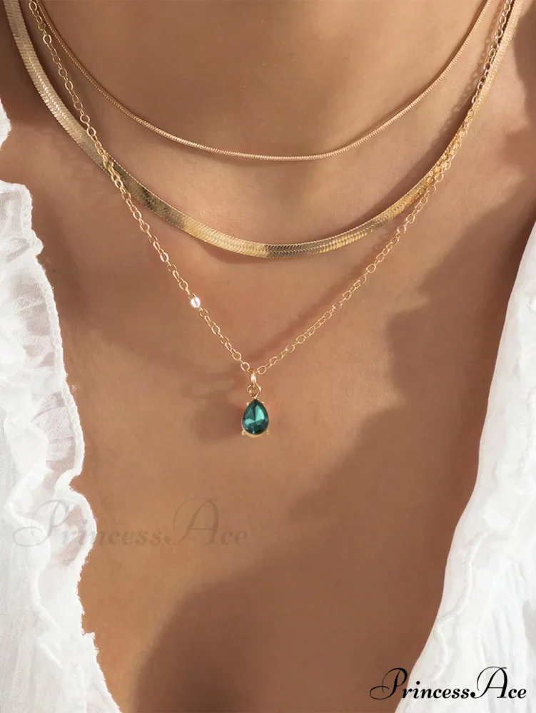 3pcs Rhinestone Water-drop Charm Necklace - Image 11