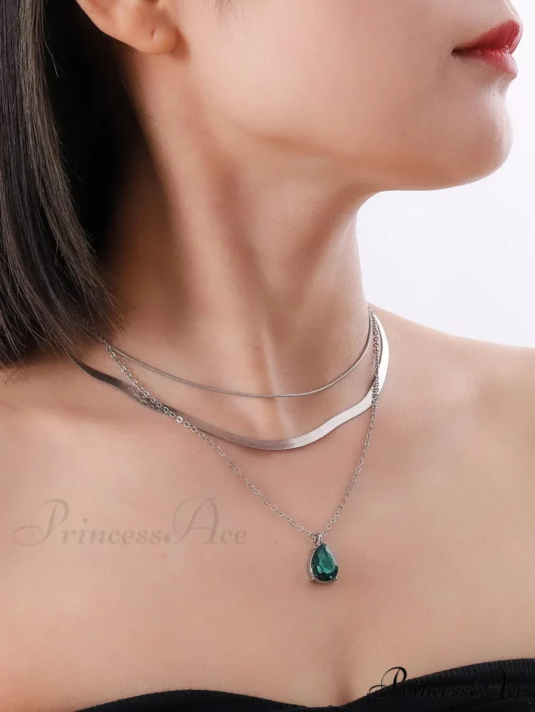 3pcs Rhinestone Water-drop Charm Necklace - Image 13