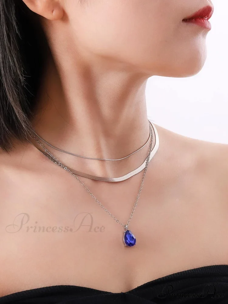 3pcs Rhinestone Water-drop Charm Necklace - Image 14