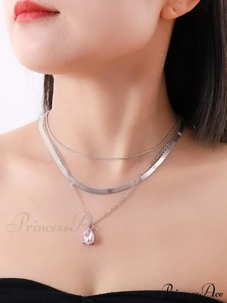 3pcs Rhinestone Water-drop Charm Necklace - Image 15