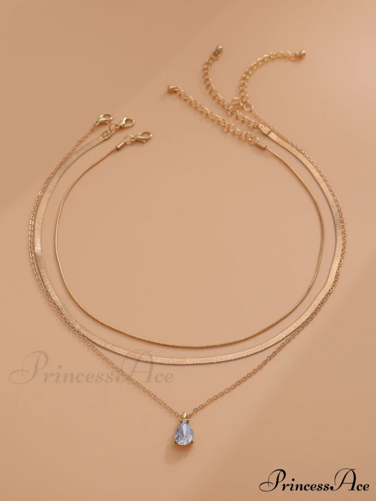 3pcs Rhinestone Water-drop Charm Necklace - Image 2