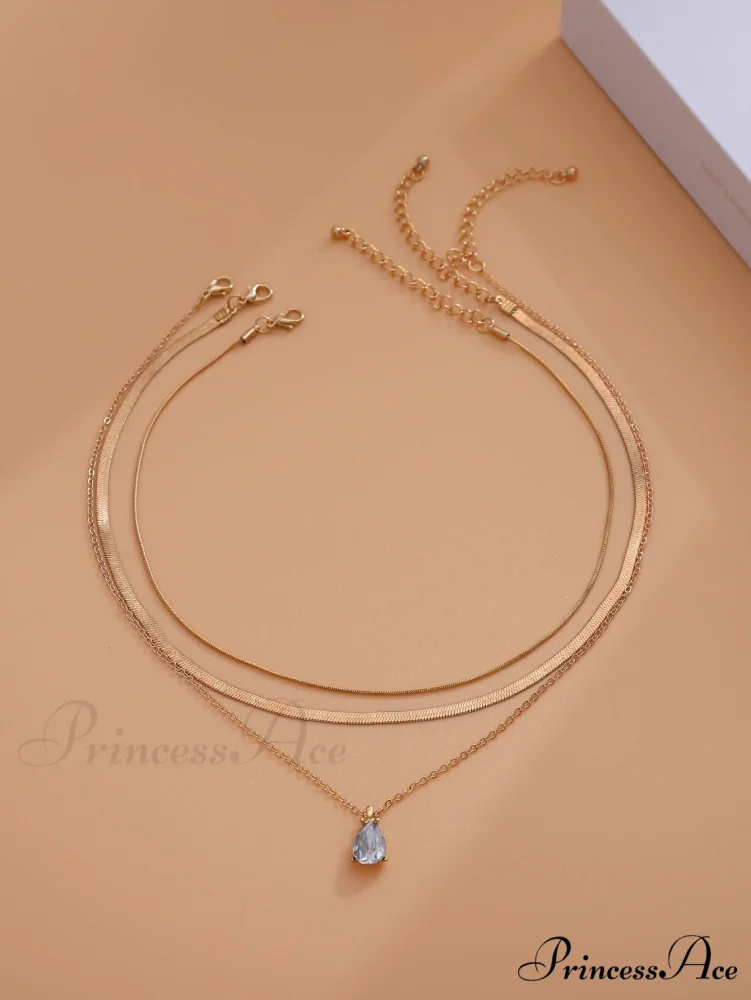 3pcs Rhinestone Water-drop Charm Necklace - Image 3