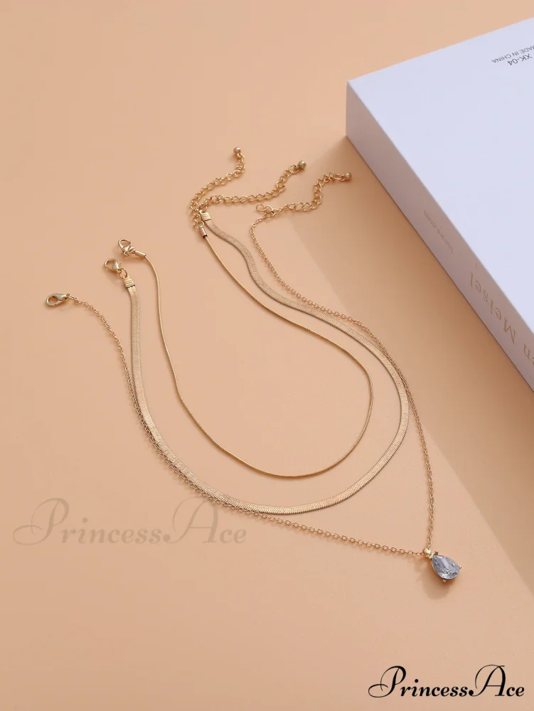 3pcs Rhinestone Water-drop Charm Necklace - Image 4