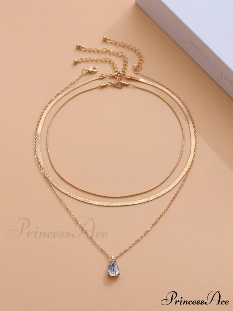 3pcs Rhinestone Water-drop Charm Necklace - Image 5