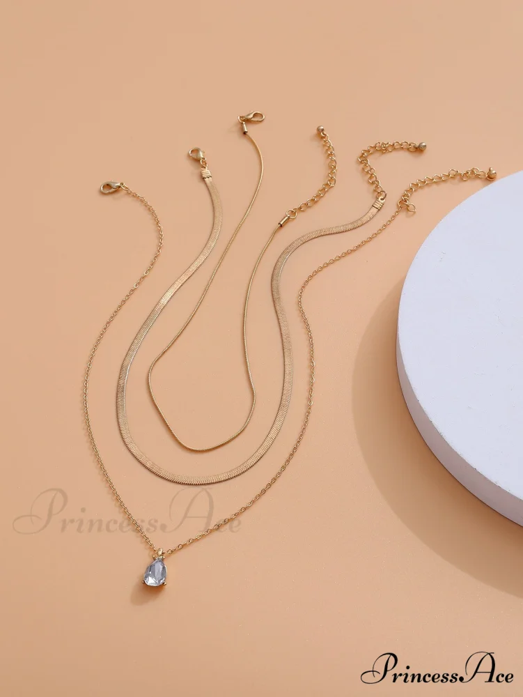 3pcs Rhinestone Water-drop Charm Necklace - Image 6
