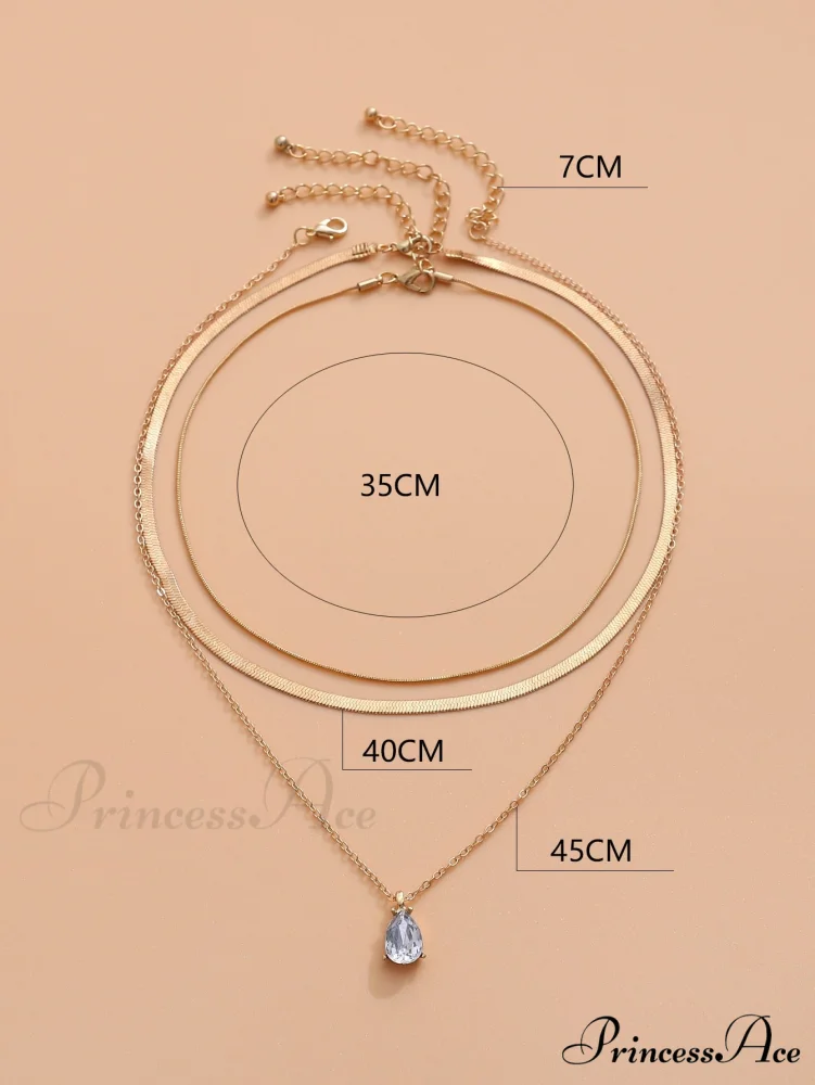 3pcs Rhinestone Water-drop Charm Necklace - Image 7