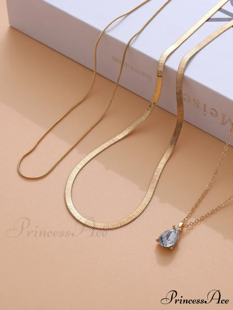 3pcs Rhinestone Water-drop Charm Necklace - Image 8