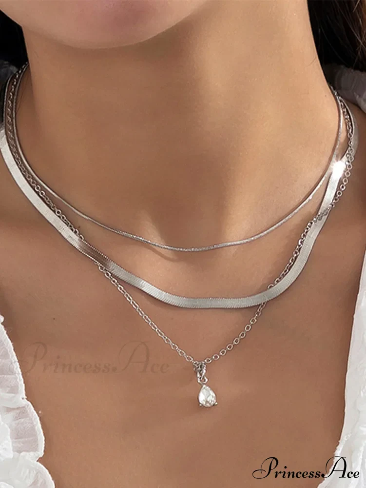 3pcs Rhinestone Water-drop Charm Necklace - Image 9