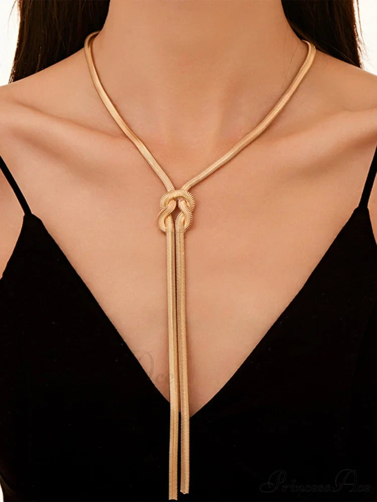 1pc Minimalist Knot Decor Layered Chain Necklace - Image 6