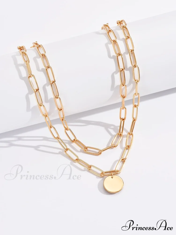 Round Charm Layered Necklace - Image 4
