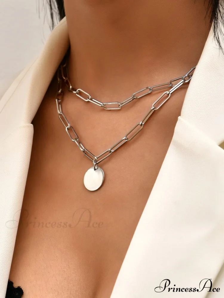 Round Charm Layered Necklace - Image 6