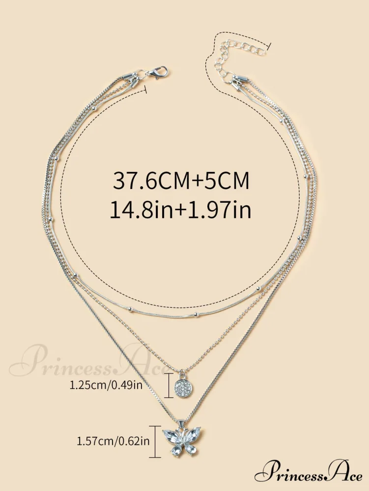 Rhinestone Butterfly Pendant Layered Necklace - Image 3