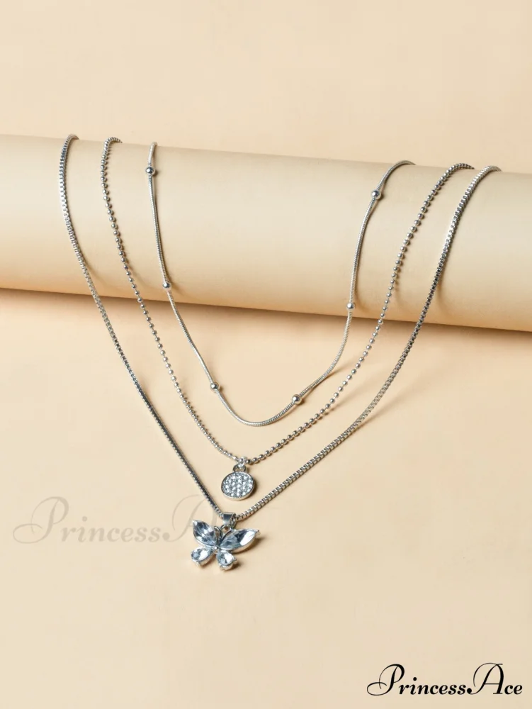 Rhinestone Butterfly Pendant Layered Necklace - Image 5
