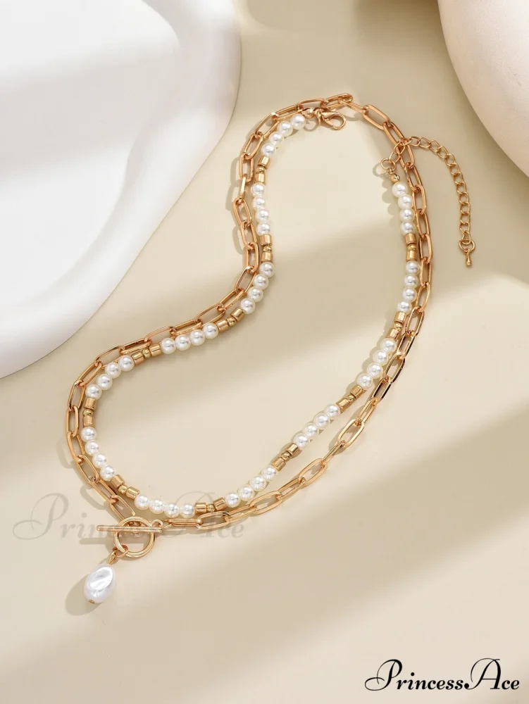 2pcs Faux Pearl Charm OT Buckle Necklace - Image 2