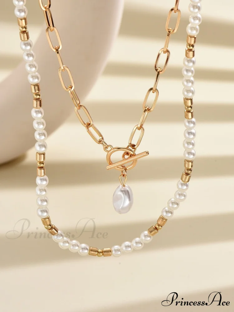 2pcs Faux Pearl Charm OT Buckle Necklace - Image 3