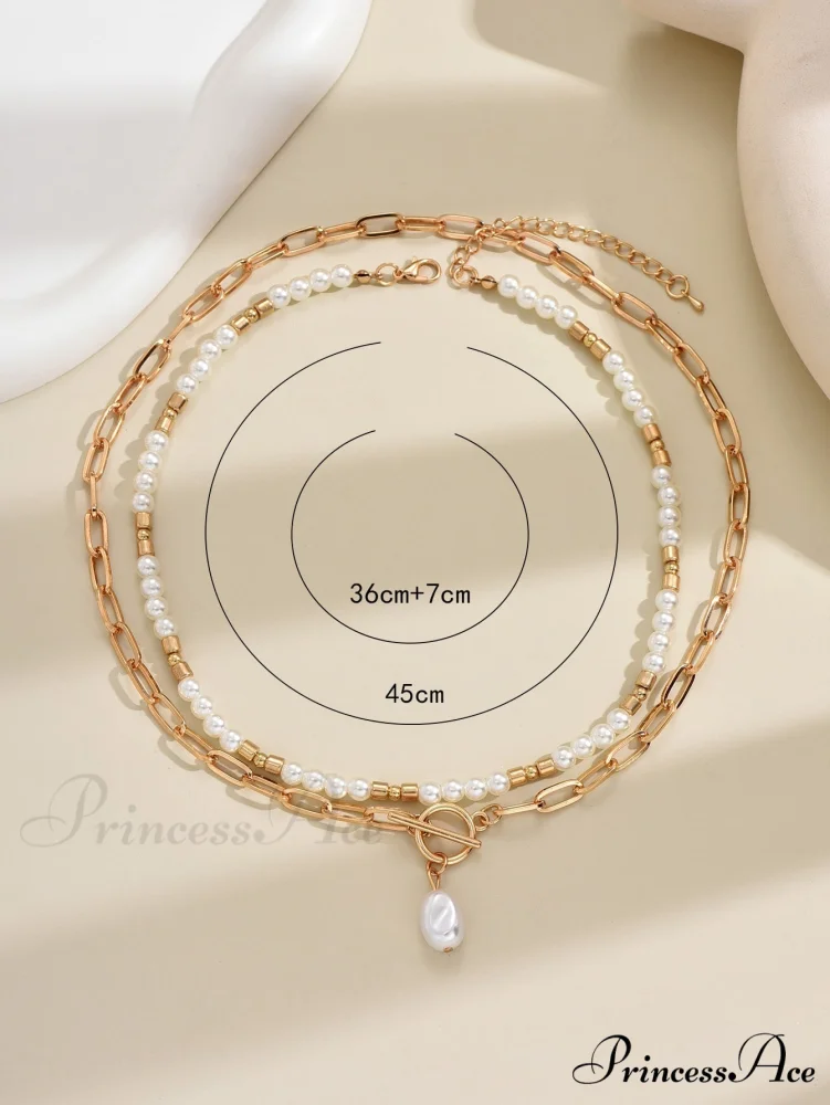 2pcs Faux Pearl Charm OT Buckle Necklace - Image 5