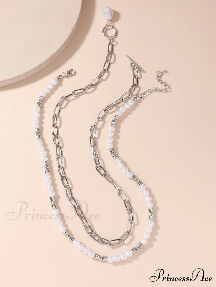 2pcs Faux Pearl Charm OT Buckle Necklace - Image 6