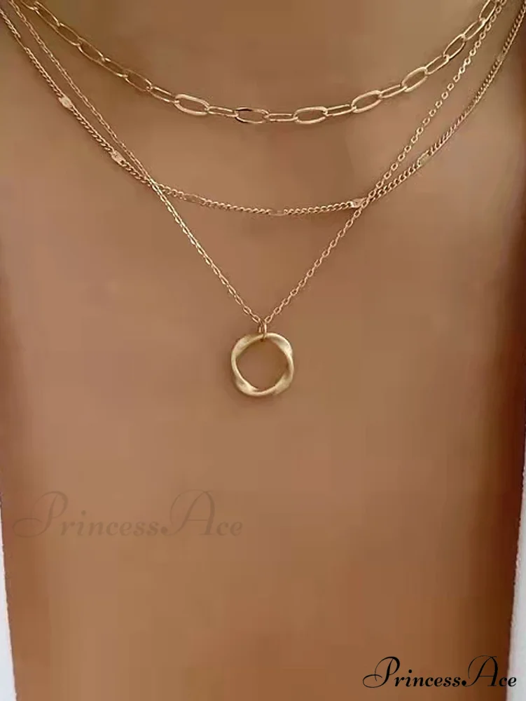 Twist Round Charm Layered Necklace