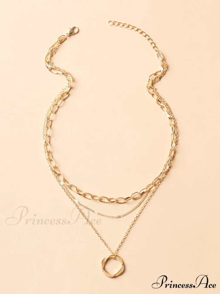 Twist Round Charm Layered Necklace - Image 2