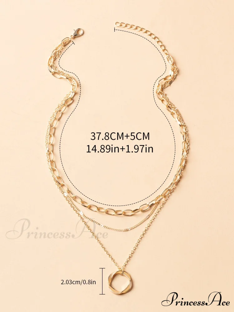 Twist Round Charm Layered Necklace - Image 4