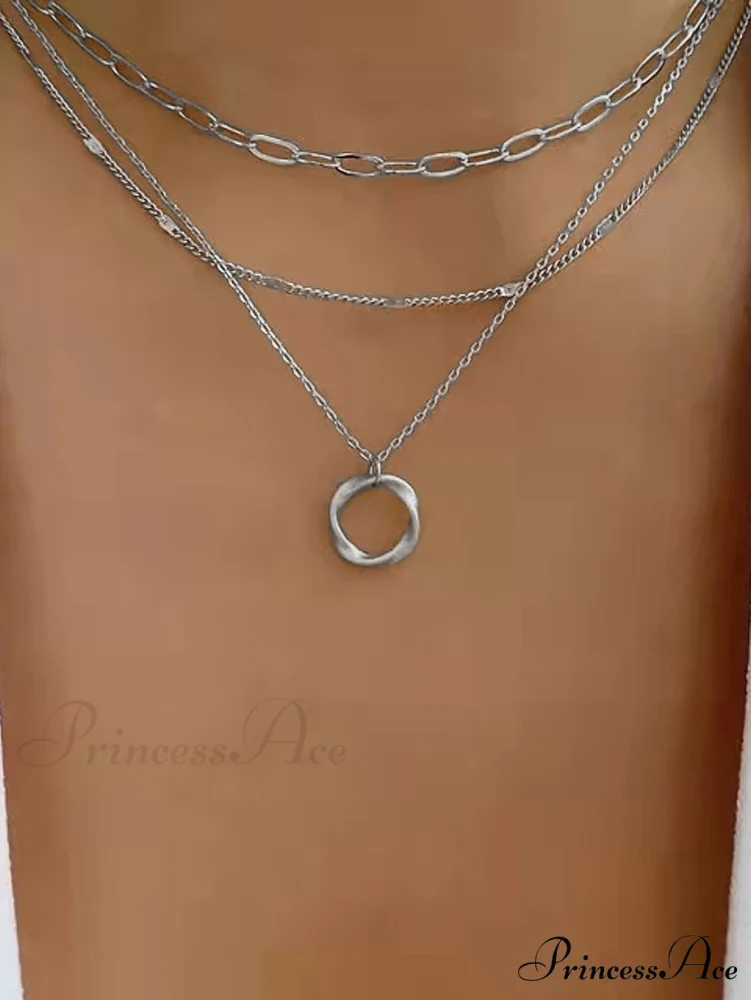 Twist Round Charm Layered Necklace - Image 5