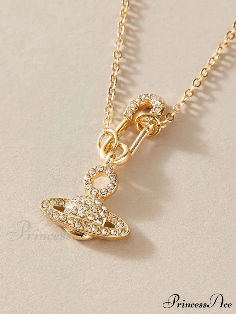 Rhinestone Decor Planet Charm Necklace - Image 2