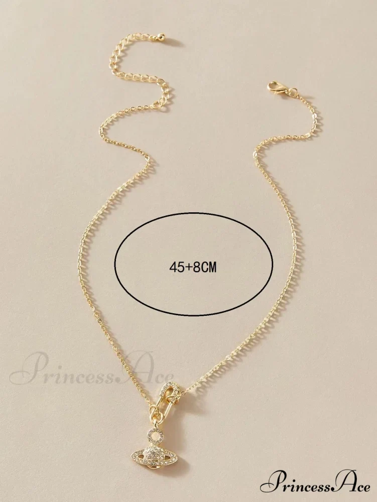 Rhinestone Decor Planet Charm Necklace - Image 3