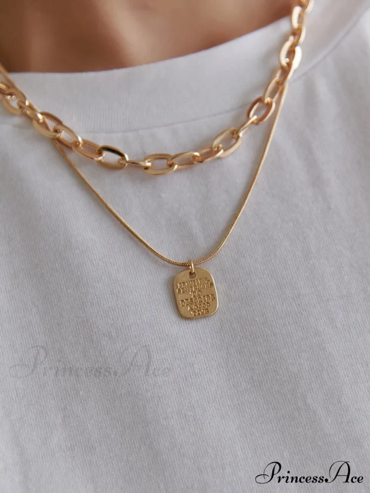 Square Pendant Layered Necklace - Image 3