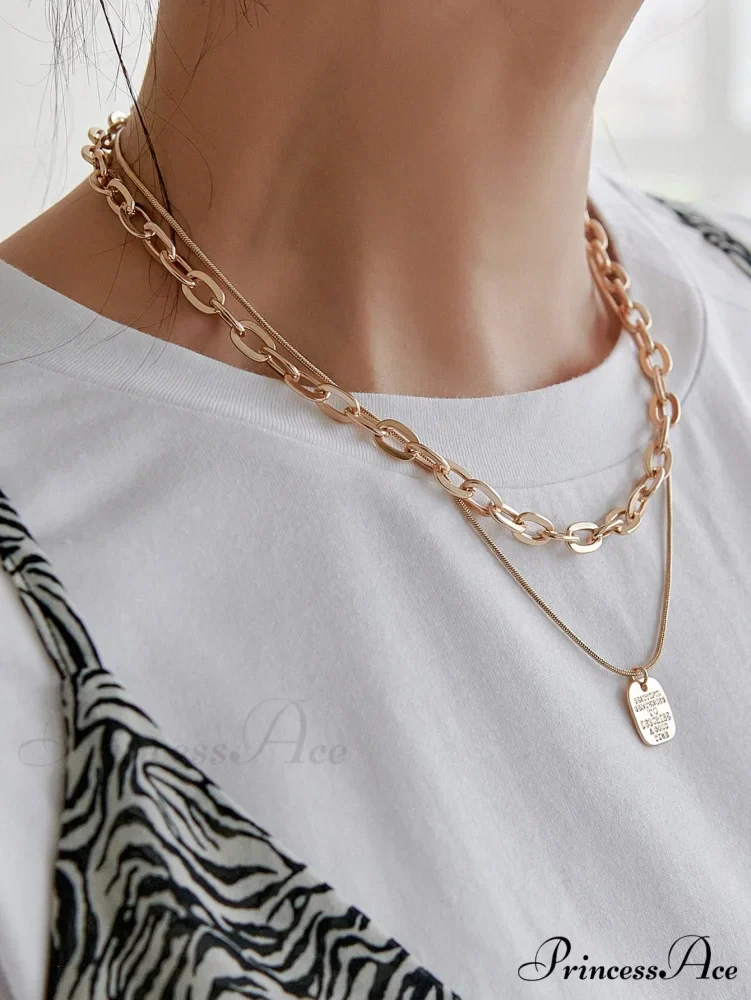 Square Pendant Layered Necklace - Image 4