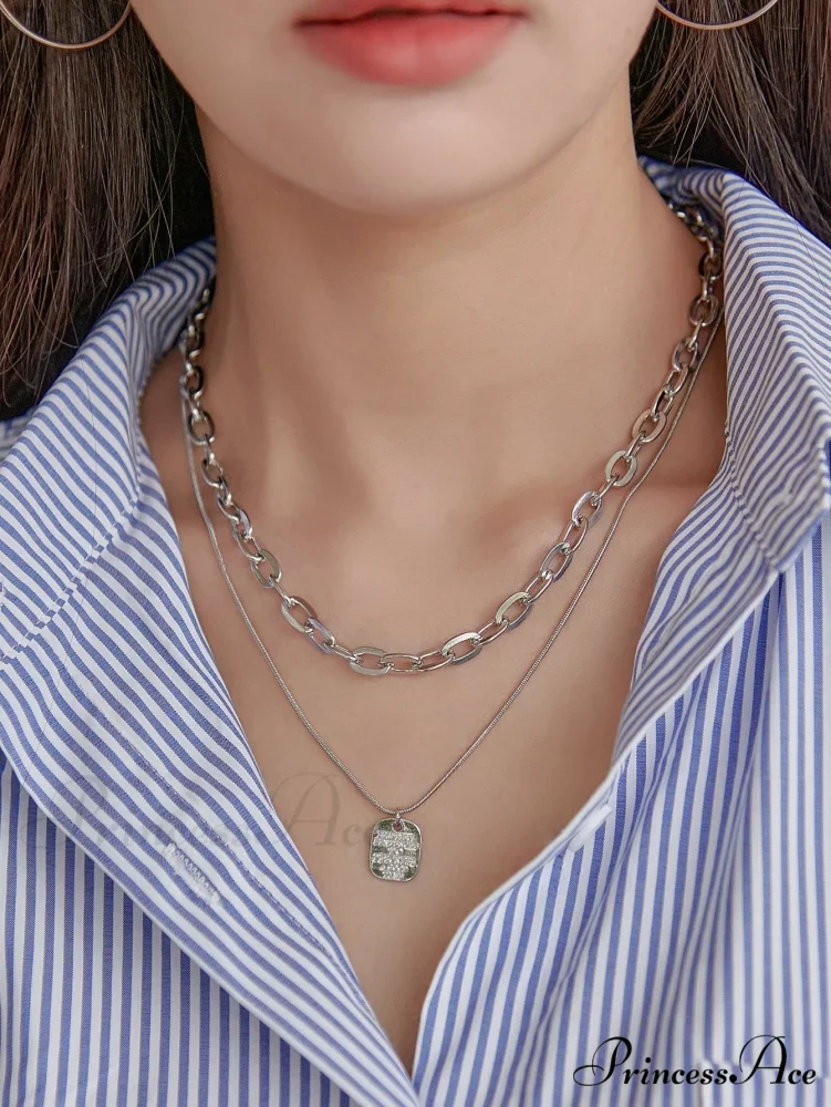Square Pendant Layered Necklace - Image 5