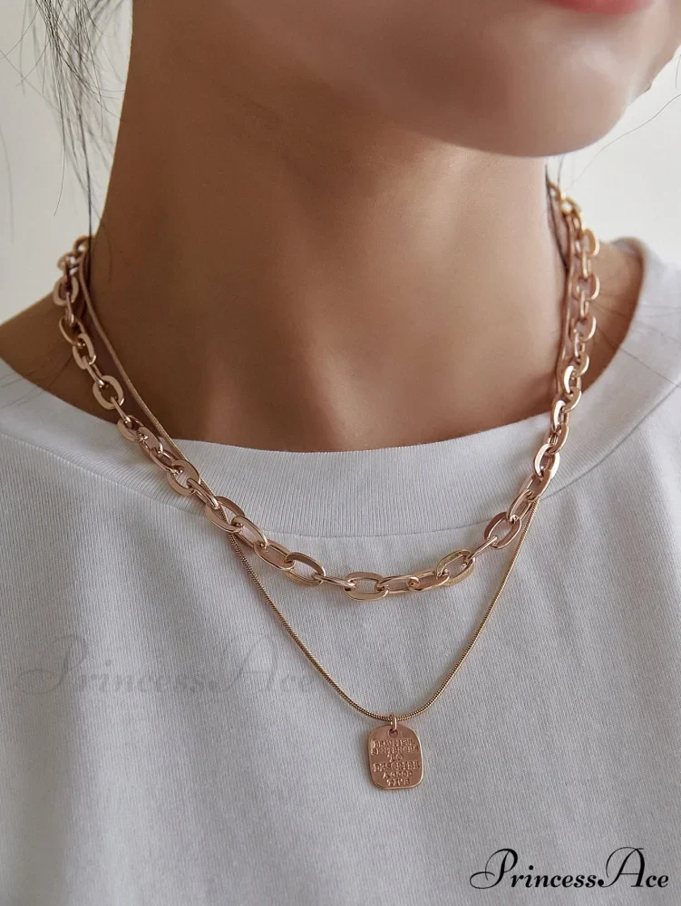 Square Pendant Layered Necklace - Image 6
