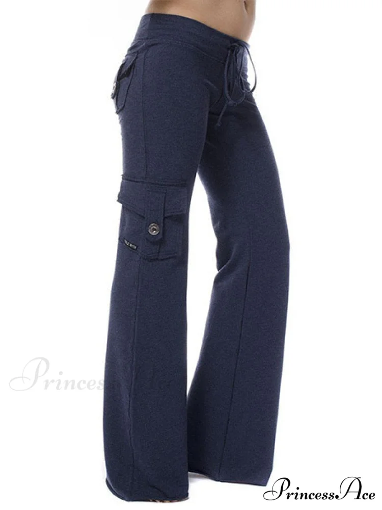 Solid Color Cargo Jogger Drawstring Elastic Waist Trousers - Image 2