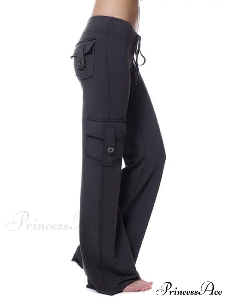 Solid Color Cargo Jogger Drawstring Elastic Waist Trousers - Image 3