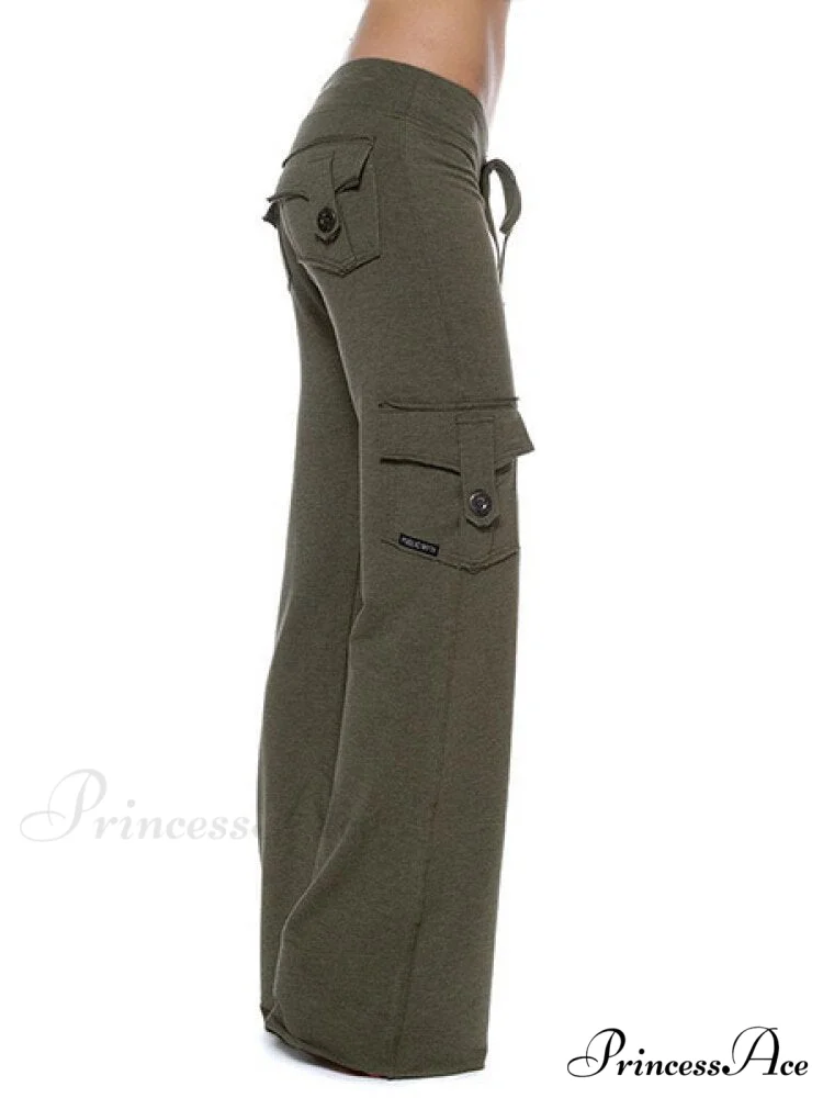 Solid Color Cargo Jogger Drawstring Elastic Waist Trousers - Image 4