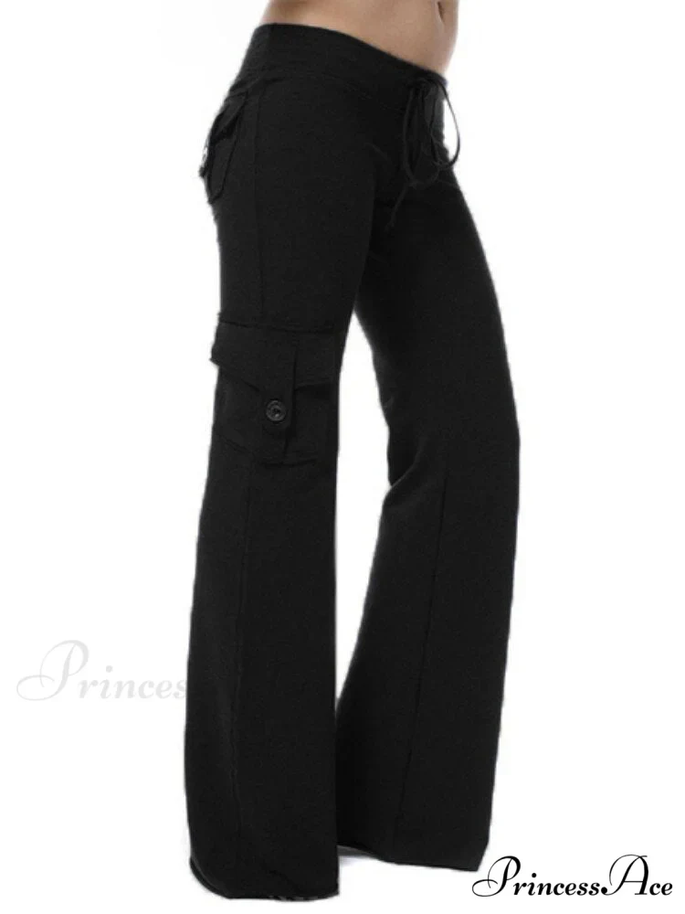 Solid Color Cargo Jogger Drawstring Elastic Waist Trousers - Image 5