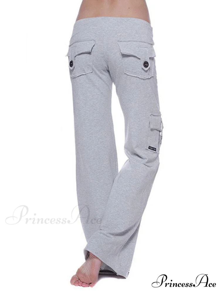 Solid Color Cargo Jogger Drawstring Elastic Waist Trousers - Image 6