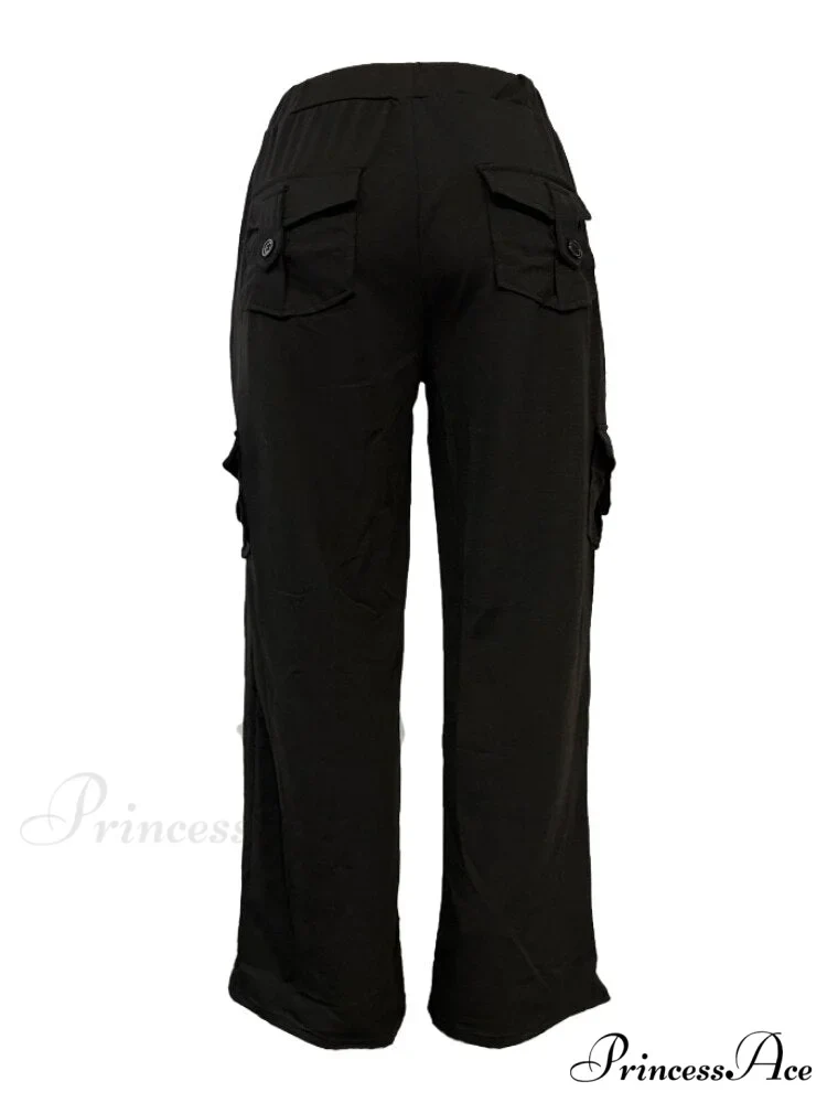 Solid Color Cargo Jogger Drawstring Elastic Waist Trousers - Image 8